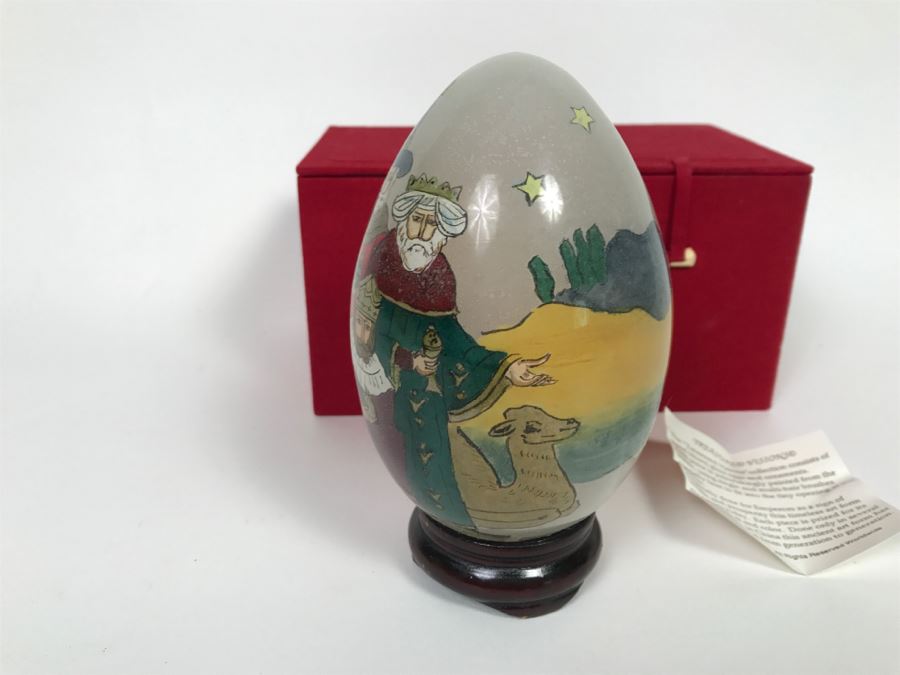 Hand Blown Glass Egg With Wooden Stand S. McAllister [Photo 7]