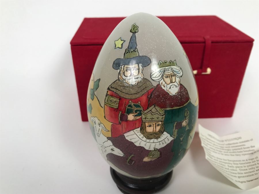 Hand Blown Glass Egg With Wooden Stand S. McAllister [Photo 2]