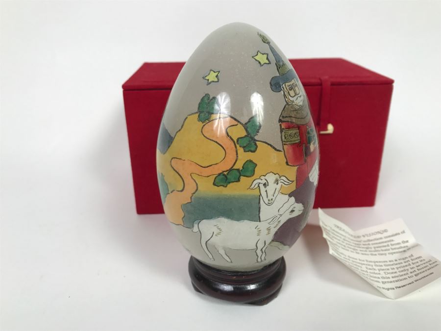 Hand Blown Glass Egg With Wooden Stand S. McAllister [Photo 5]