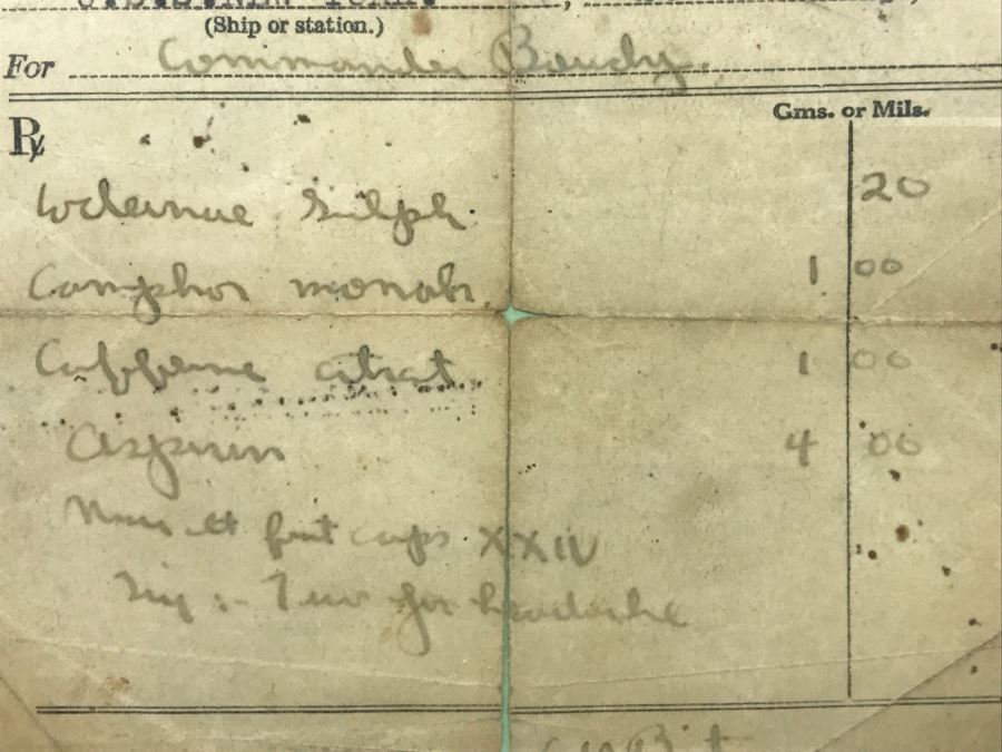 Vintage 1927 U.S.S. New York U.S Navy RX Doctor's Prescription For Commander Serving On Ship [Photo 8]