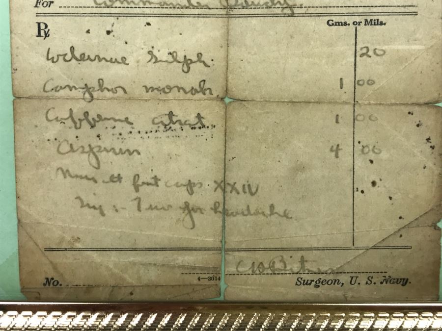 Vintage 1927 U.S.S. New York U.S Navy RX Doctor's Prescription For Commander Serving On Ship [Photo 7]