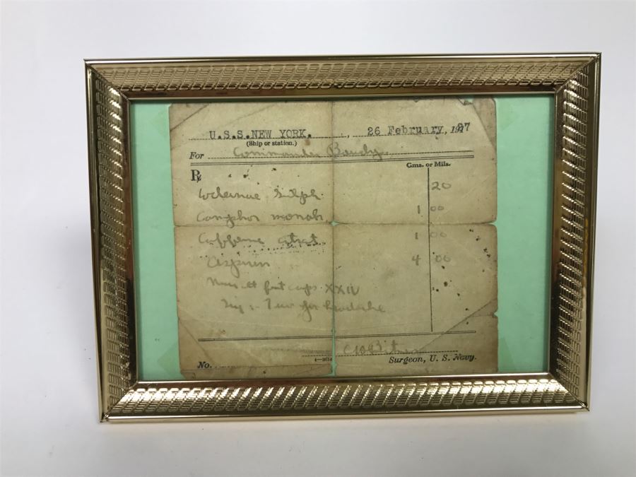Vintage 1927 U.S.S. New York U.S Navy RX Doctor's Prescription For Commander Serving On Ship [Photo 2]