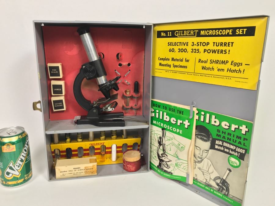 Vintage No. 11 Gilbert Microscope With Metal Case, Specimens And Manuals [Photo 4]