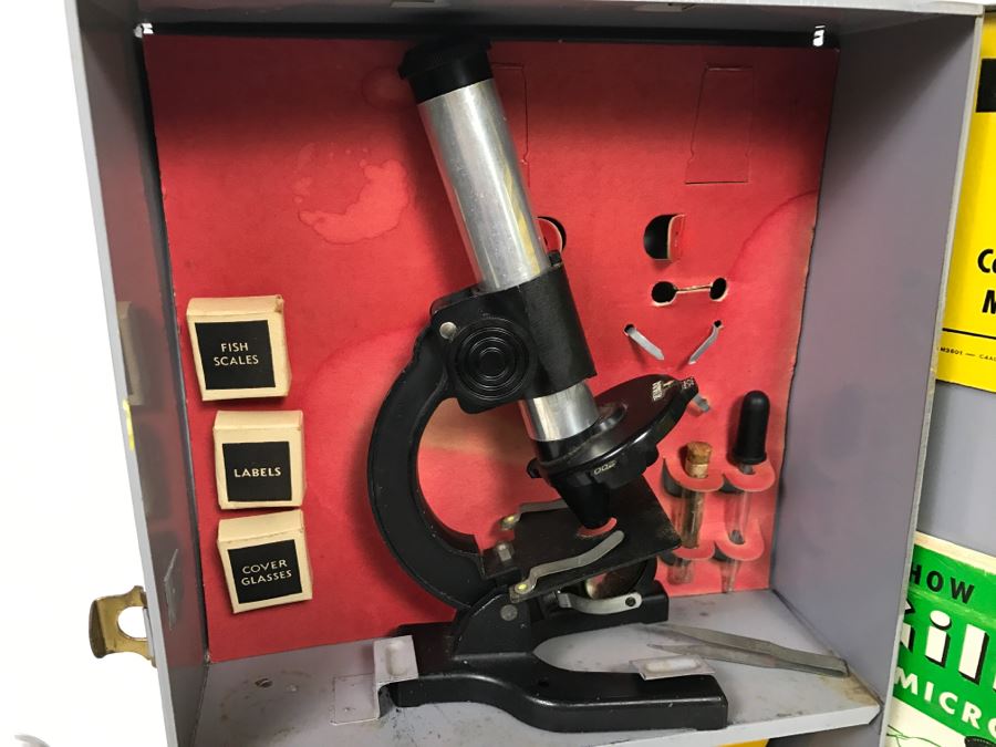 Vintage No. 11 Gilbert Microscope With Metal Case, Specimens And Manuals [Photo 9]