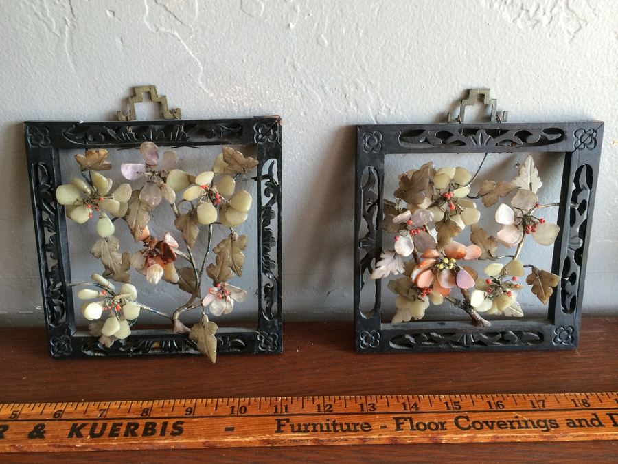 Pair of Framed Stone Flower Arrangements