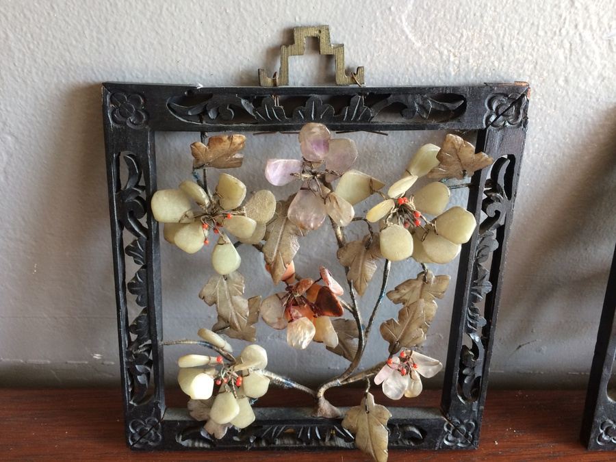 Pair of Framed Stone Flower Arrangements [Photo 2]