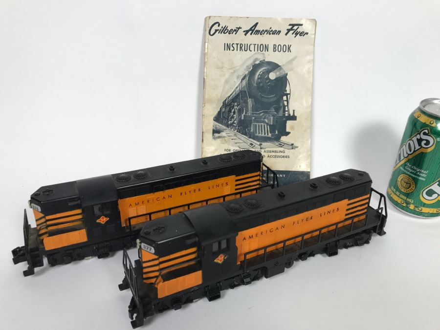 Pair Of American Flyer Lines Train Engines With Gilbert American Flyer Instruction Book 377 378