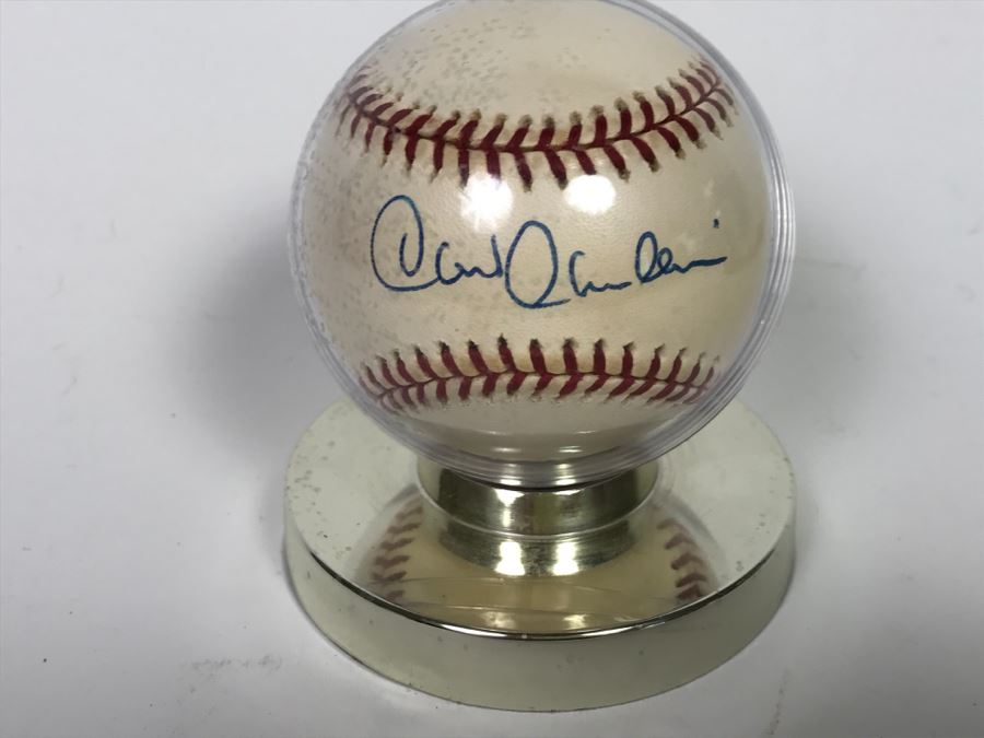 Signed MLB Baseball With Display Stand Chris Chambliss New York Yankees Oceanside HS Friend Of Client