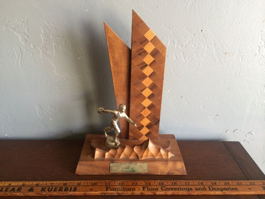 Hawaiian Wooden Inlay Bowling Trophies