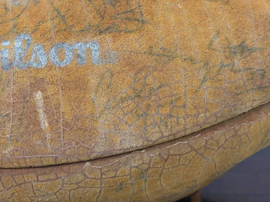 Vintage 1980's SIGNED Chargers Football With Display Case Dan Fouts, Charlie Joiner, John Cappelletti See Checks On Player Rooster List For All Signatures - Note Leather Is Very Dry And Cracking Needs Treatment [Photo 21]