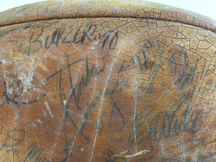 Vintage 1980's SIGNED Chargers Football With Display Case Dan Fouts, Charlie Joiner, John Cappelletti See Checks On Player Rooster List For All Signatures - Note Leather Is Very Dry And Cracking Needs Treatment [Photo 32]