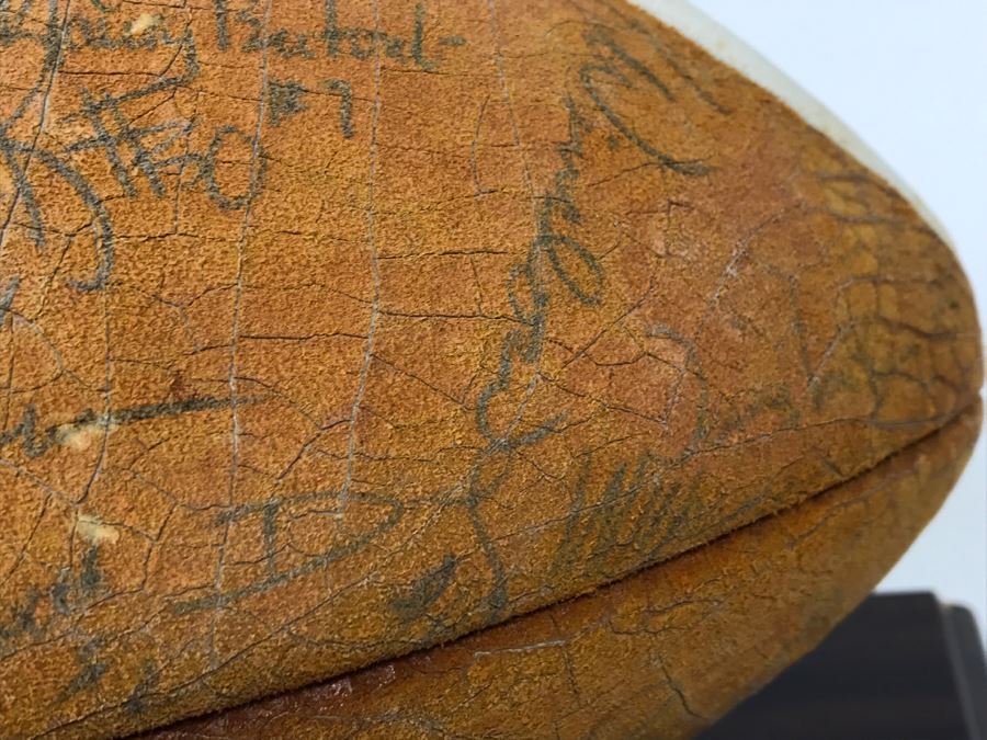 Vintage 1980's SIGNED Chargers Football With Display Case Dan Fouts, Charlie Joiner, John Cappelletti See Checks On Player Rooster List For All Signatures - Note Leather Is Very Dry And Cracking Needs Treatment [Photo 57]