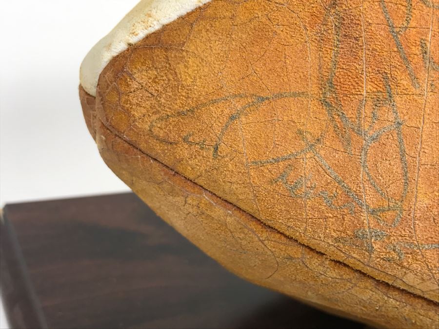 Vintage 1980's SIGNED Chargers Football With Display Case Dan Fouts, Charlie Joiner, John Cappelletti See Checks On Player Rooster List For All Signatures - Note Leather Is Very Dry And Cracking Needs Treatment [Photo 52]