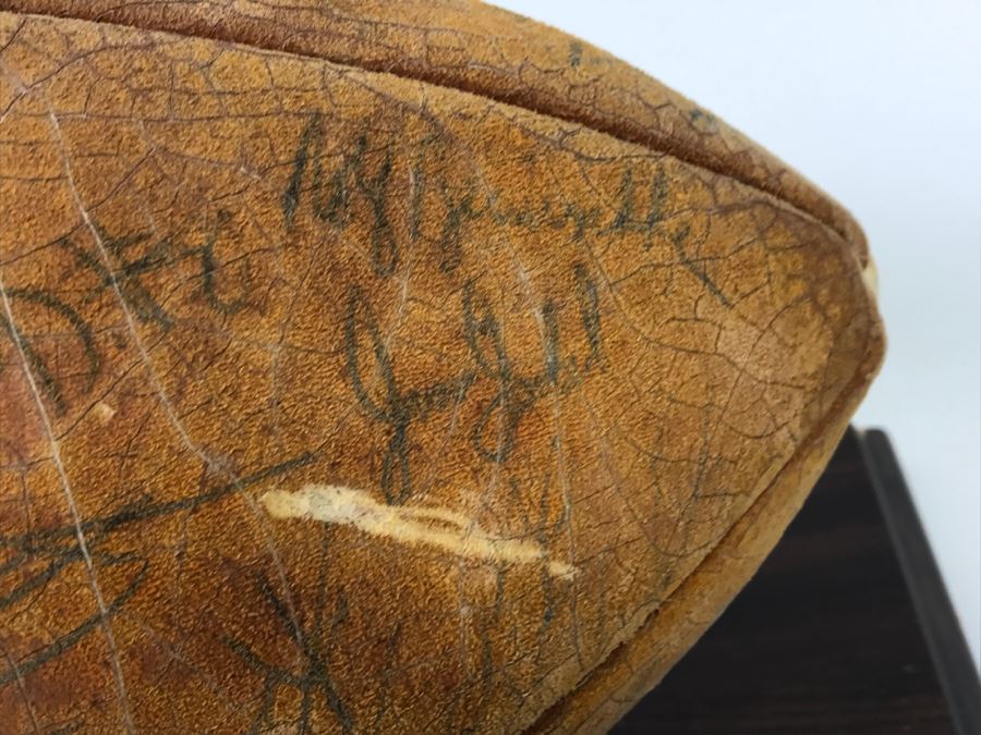 Vintage 1980's SIGNED Chargers Football With Display Case Dan Fouts, Charlie Joiner, John Cappelletti See Checks On Player Rooster List For All Signatures - Note Leather Is Very Dry And Cracking Needs Treatment [Photo 38]