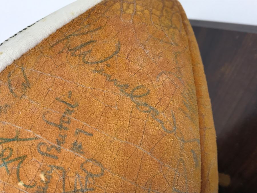 Vintage 1980's SIGNED Chargers Football With Display Case Dan Fouts, Charlie Joiner, John Cappelletti See Checks On Player Rooster List For All Signatures - Note Leather Is Very Dry And Cracking Needs Treatment [Photo 58]