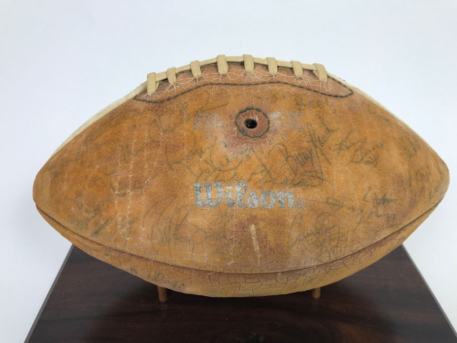 Vintage 1980's SIGNED Chargers Football With Display Case Dan Fouts, Charlie Joiner, John Cappelletti See Checks On Player Rooster List For All Signatures - Note Leather Is Very Dry And Cracking Needs Treatment [Photo 10]