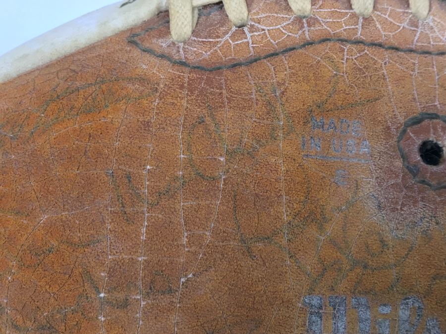 Vintage 1980's SIGNED Chargers Football With Display Case Dan Fouts, Charlie Joiner, John Cappelletti See Checks On Player Rooster List For All Signatures - Note Leather Is Very Dry And Cracking Needs Treatment [Photo 13]