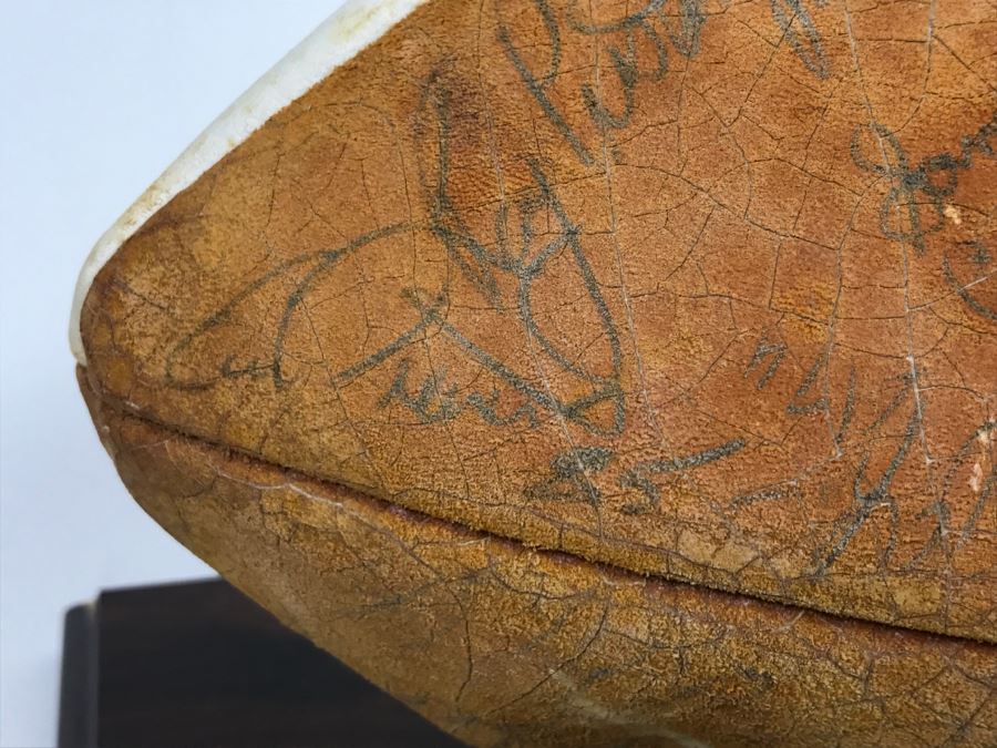Vintage 1980's SIGNED Chargers Football With Display Case Dan Fouts, Charlie Joiner, John Cappelletti See Checks On Player Rooster List For All Signatures - Note Leather Is Very Dry And Cracking Needs Treatment [Photo 59]