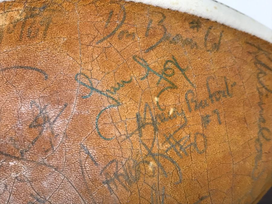Vintage 1980's SIGNED Chargers Football With Display Case Dan Fouts, Charlie Joiner, John Cappelletti See Checks On Player Rooster List For All Signatures - Note Leather Is Very Dry And Cracking Needs Treatment [Photo 54]