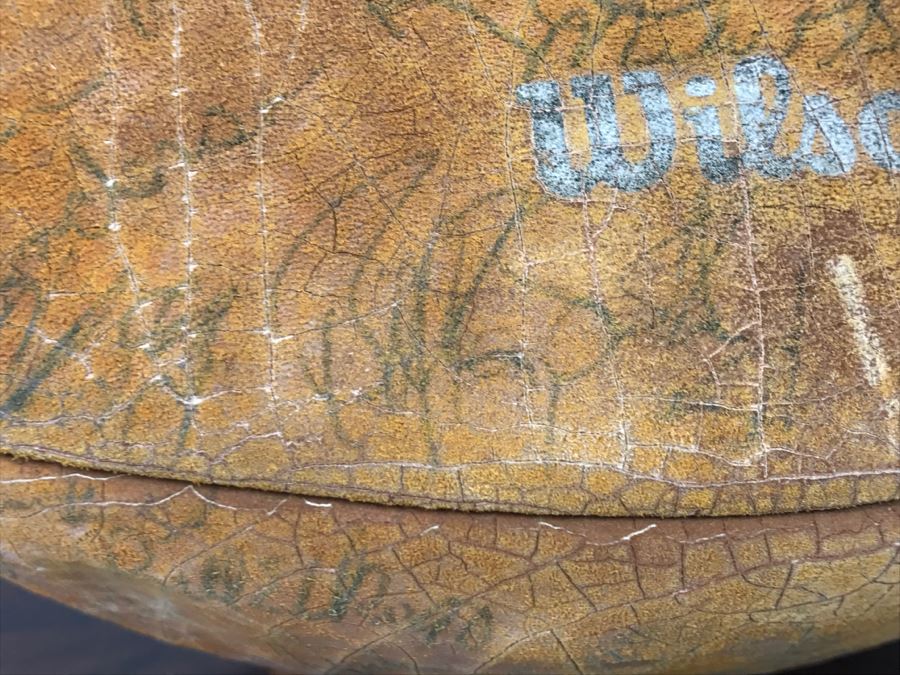 Vintage 1980's SIGNED Chargers Football With Display Case Dan Fouts, Charlie Joiner, John Cappelletti See Checks On Player Rooster List For All Signatures - Note Leather Is Very Dry And Cracking Needs Treatment [Photo 24]