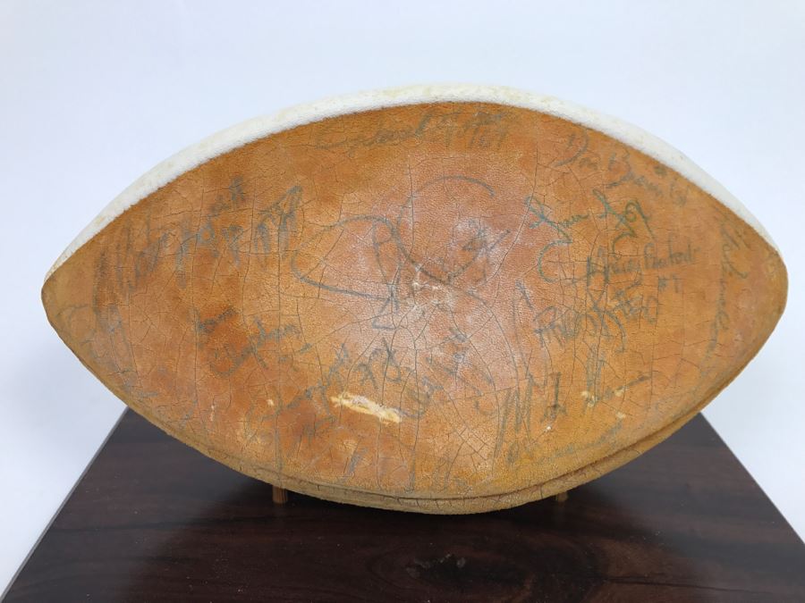 Vintage 1980's SIGNED Chargers Football With Display Case Dan Fouts, Charlie Joiner, John Cappelletti See Checks On Player Rooster List For All Signatures - Note Leather Is Very Dry And Cracking Needs Treatment [Photo 7]