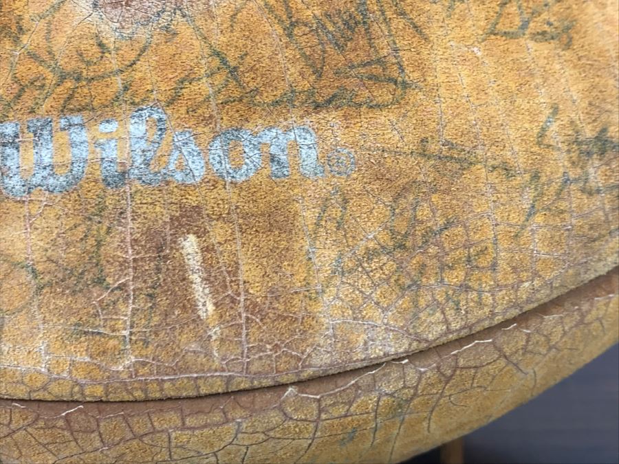 Vintage 1980's SIGNED Chargers Football With Display Case Dan Fouts, Charlie Joiner, John Cappelletti See Checks On Player Rooster List For All Signatures - Note Leather Is Very Dry And Cracking Needs Treatment [Photo 23]