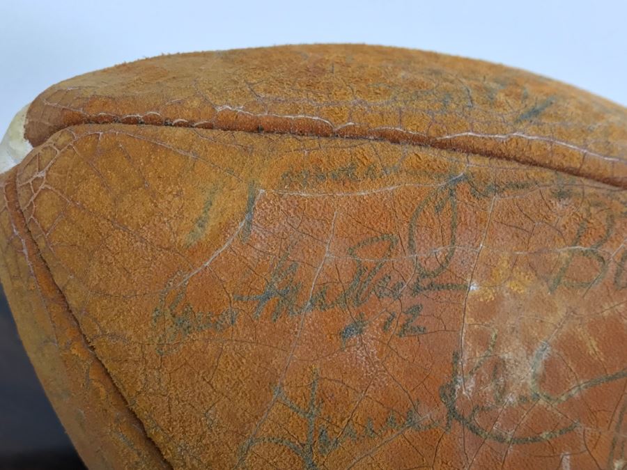 Vintage 1980's SIGNED Chargers Football With Display Case Dan Fouts, Charlie Joiner, John Cappelletti See Checks On Player Rooster List For All Signatures - Note Leather Is Very Dry And Cracking Needs Treatment [Photo 29]