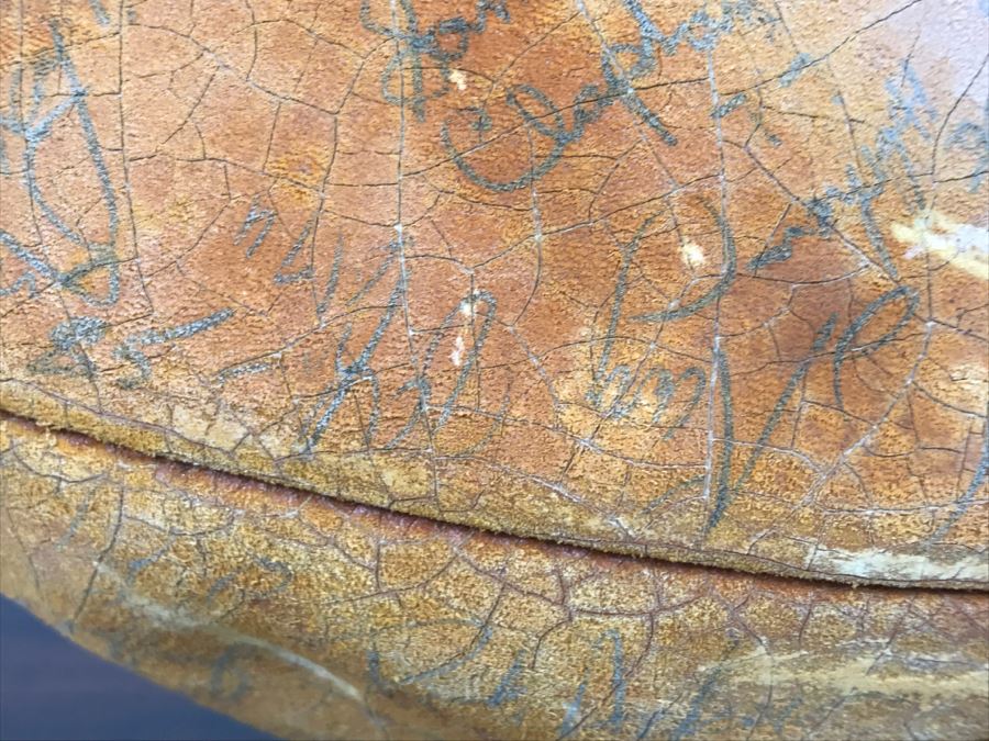 Vintage 1980's SIGNED Chargers Football With Display Case Dan Fouts, Charlie Joiner, John Cappelletti See Checks On Player Rooster List For All Signatures - Note Leather Is Very Dry And Cracking Needs Treatment [Photo 60]