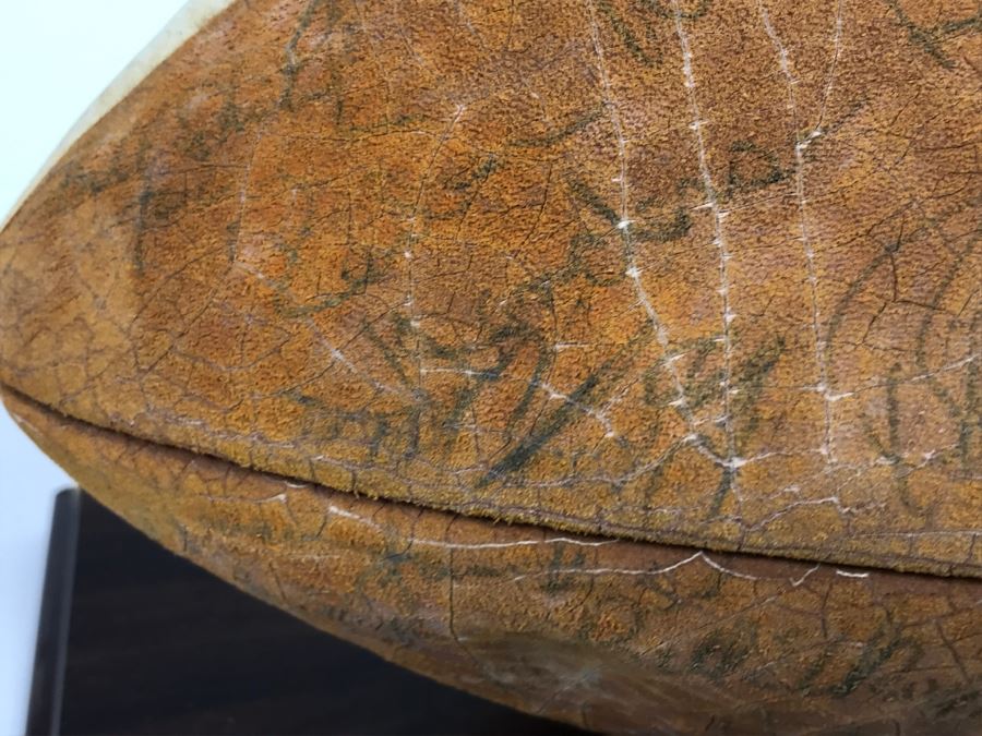 Vintage 1980's SIGNED Chargers Football With Display Case Dan Fouts, Charlie Joiner, John Cappelletti See Checks On Player Rooster List For All Signatures - Note Leather Is Very Dry And Cracking Needs Treatment [Photo 25]