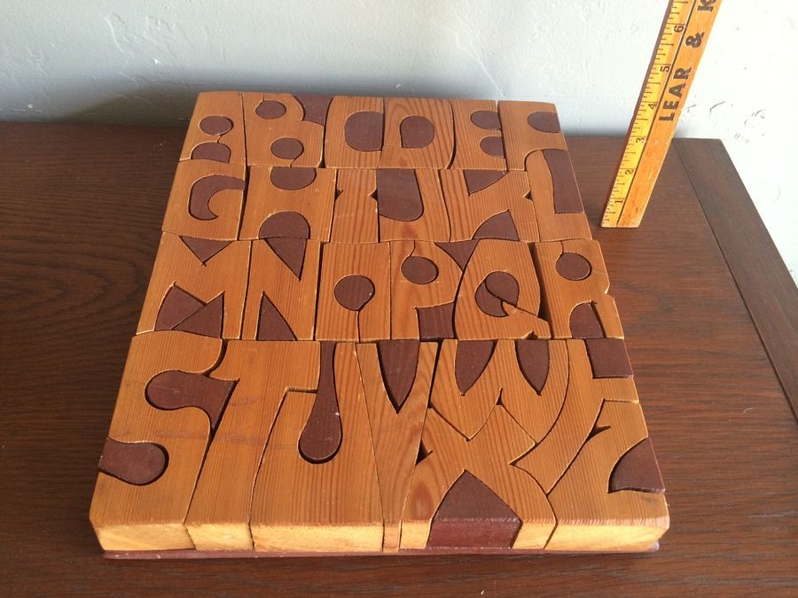 Wooden Hand-Carved Alphabet Retro 70s Puzzle