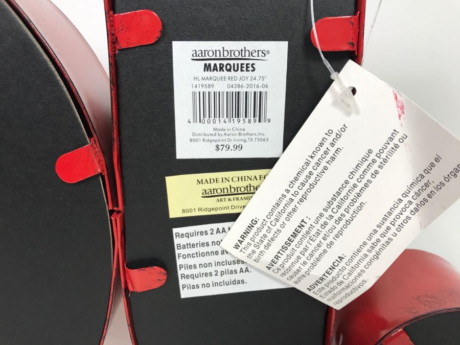 Metal JOY Lighted Sign Aaron Brothers Marquees 24.75' Battery Powered [Photo 8]