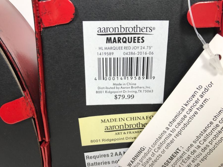 Metal JOY Lighted Sign Aaron Brothers Marquees 24.75' Battery Powered [Photo 9]