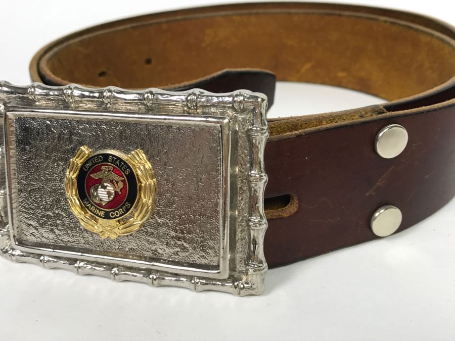 US Marine Corps Belt Buckle With Leather Belt Size 38 [Photo 4]