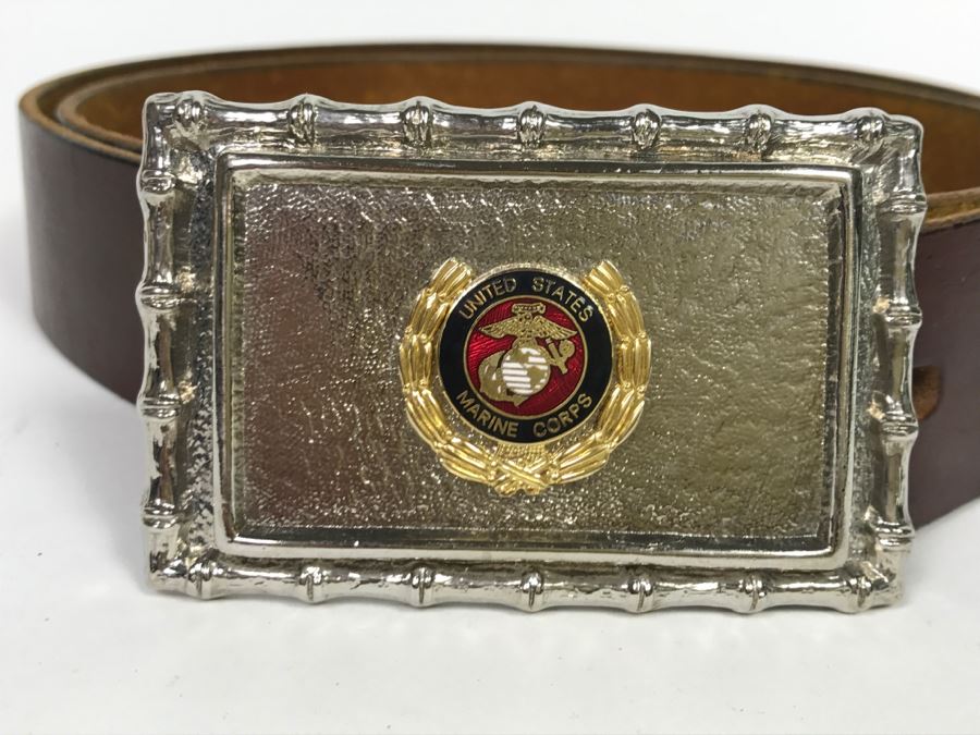 US Marine Corps Belt Buckle With Leather Belt Size 38