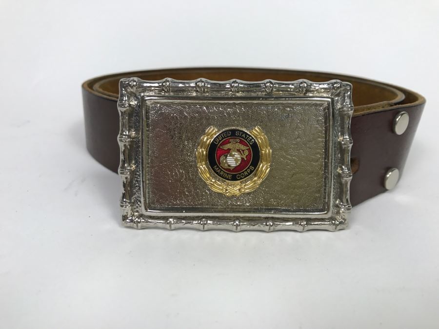 US Marine Corps Belt Buckle With Leather Belt Size 38 [Photo 2]