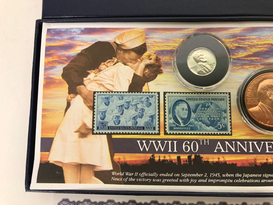 WWII 60th Anniversary V-J Day Commemorative Cover Morgan Mint Stamps And 1943 Lincoln Steel Penny Limited Edition 12,340 Of 30,000 [Photo 3]