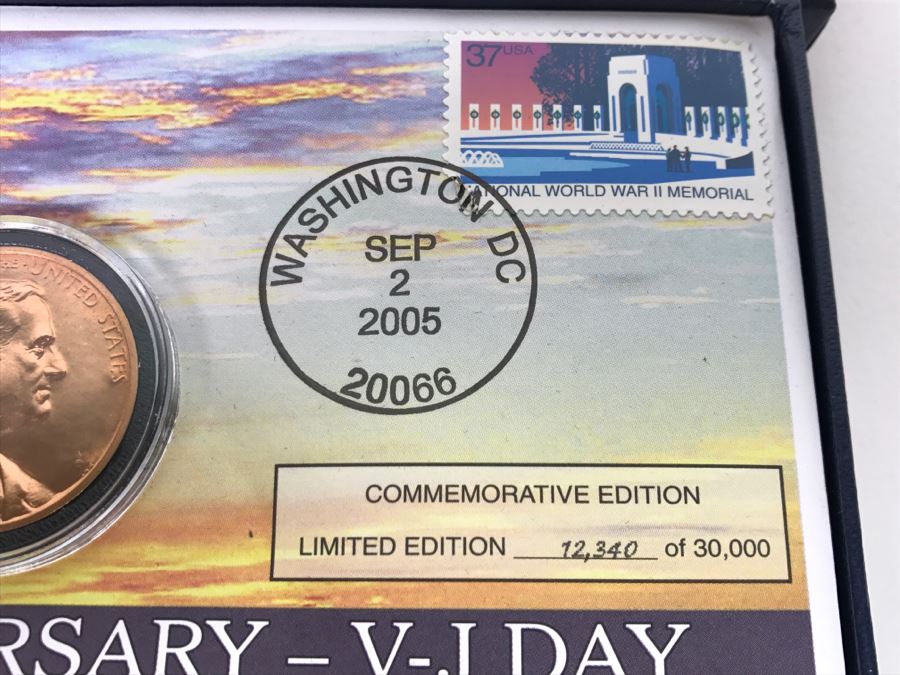WWII 60th Anniversary V-J Day Commemorative Cover Morgan Mint Stamps And 1943 Lincoln Steel Penny Limited Edition 12,340 Of 30,000 [Photo 11]