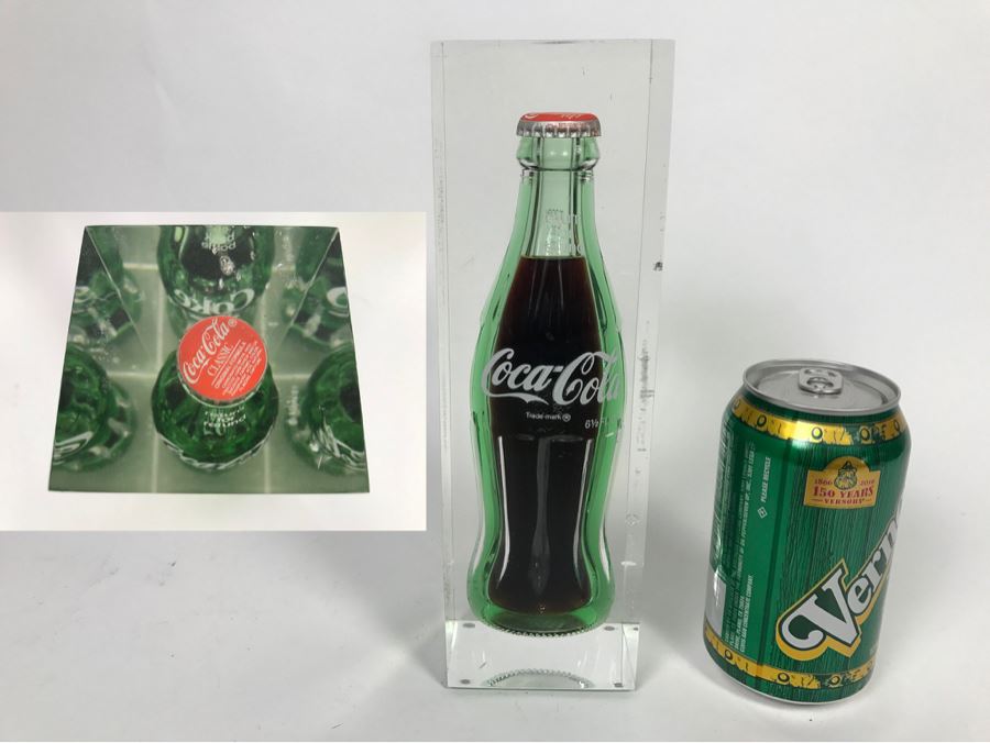 Vintage Actual Coca-Cola Glass Bottle Filled With Coke Encapsulated In Acrylic Display [Photo 1]