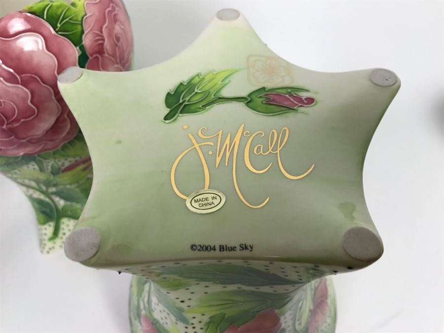 Pair Of J. McCall Blue Sky Vases Floral Motif [Photo 4]