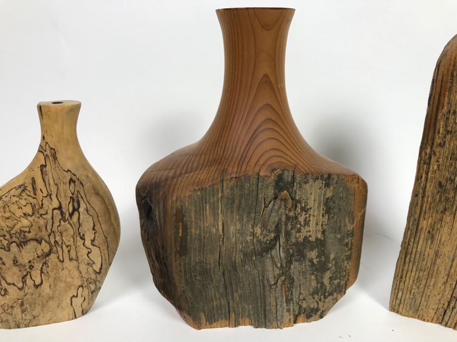 Set Of (3) Handcrafted Wooden Decorative Vases [Photo 3]