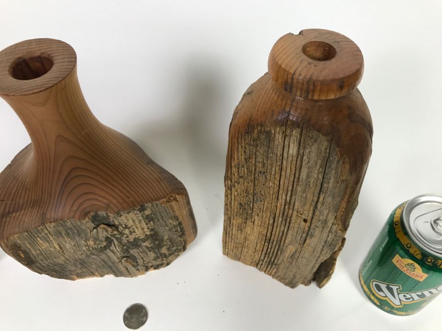 Set Of (3) Handcrafted Wooden Decorative Vases [Photo 5]
