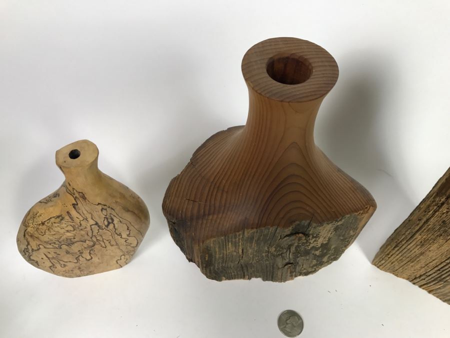Set Of (3) Handcrafted Wooden Decorative Vases [Photo 4]
