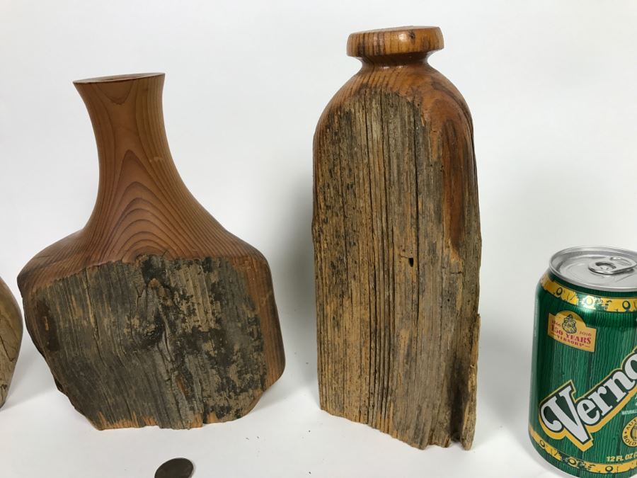 Set Of (3) Handcrafted Wooden Decorative Vases [Photo 6]