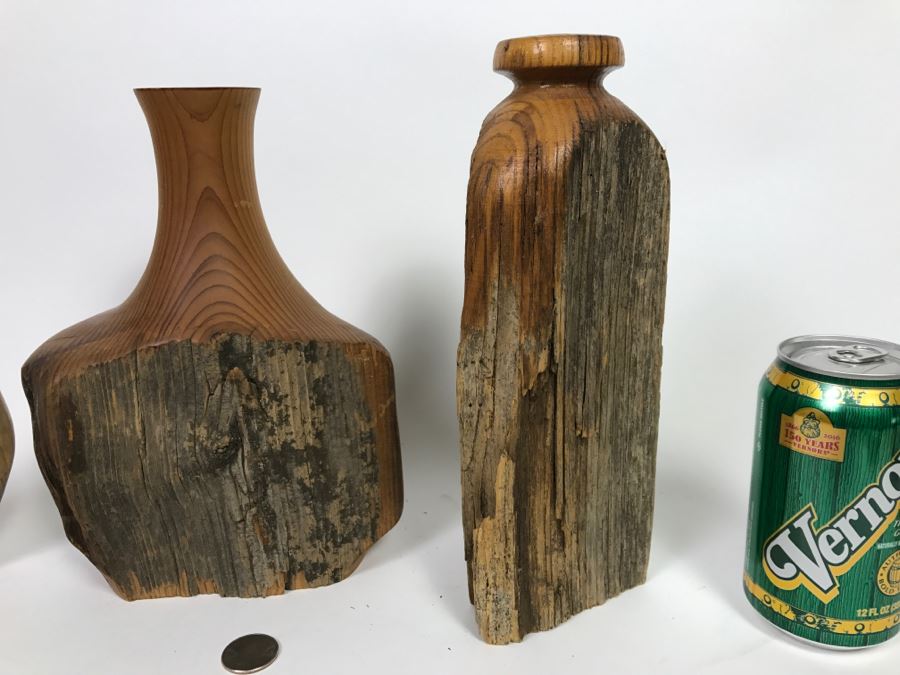 Set Of (3) Handcrafted Wooden Decorative Vases [Photo 7]