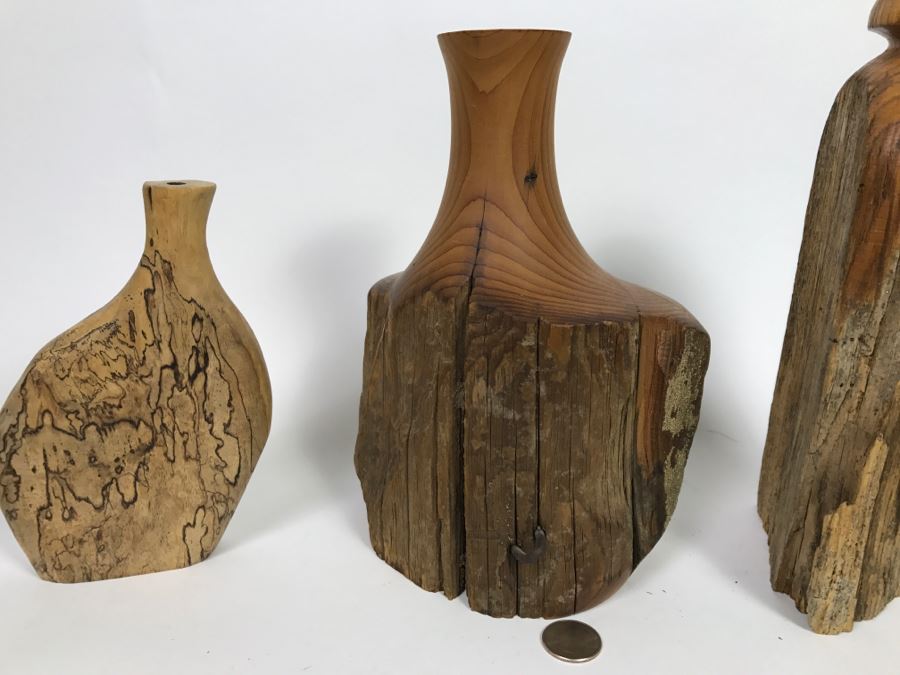 Set Of (3) Handcrafted Wooden Decorative Vases [Photo 8]