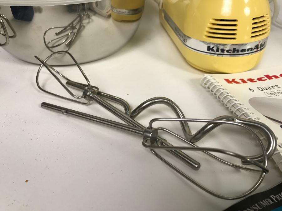 White KitchenAid Professional 6 Quart Stand Mixer With Yellow Ultra