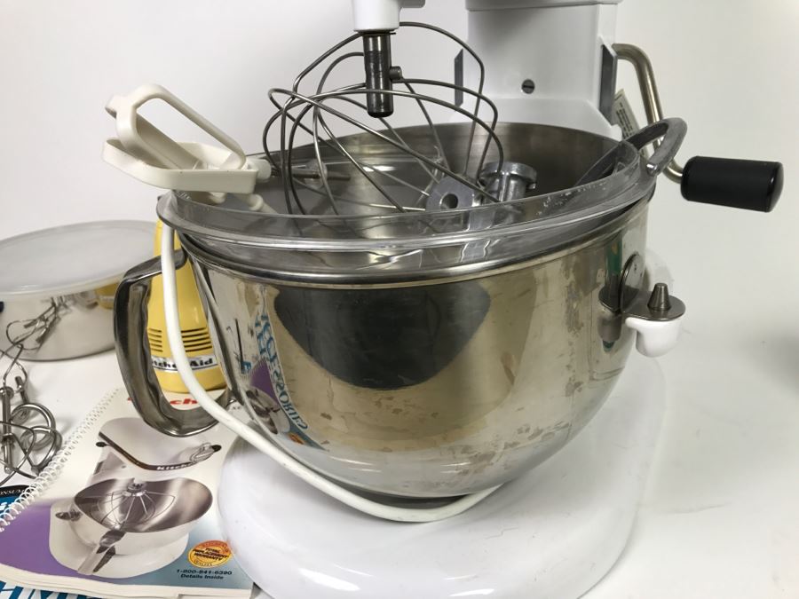 White KitchenAid Professional 6 Quart Stand Mixer With Yellow Ultra Power Plus 7 Hand Held Mixer [Photo 19]