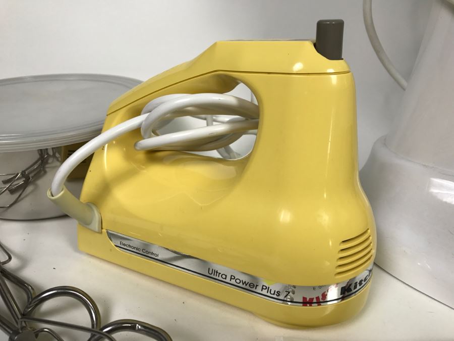 White KitchenAid Professional 6 Quart Stand Mixer With Yellow Ultra Power Plus 7 Hand Held Mixer [Photo 11]
