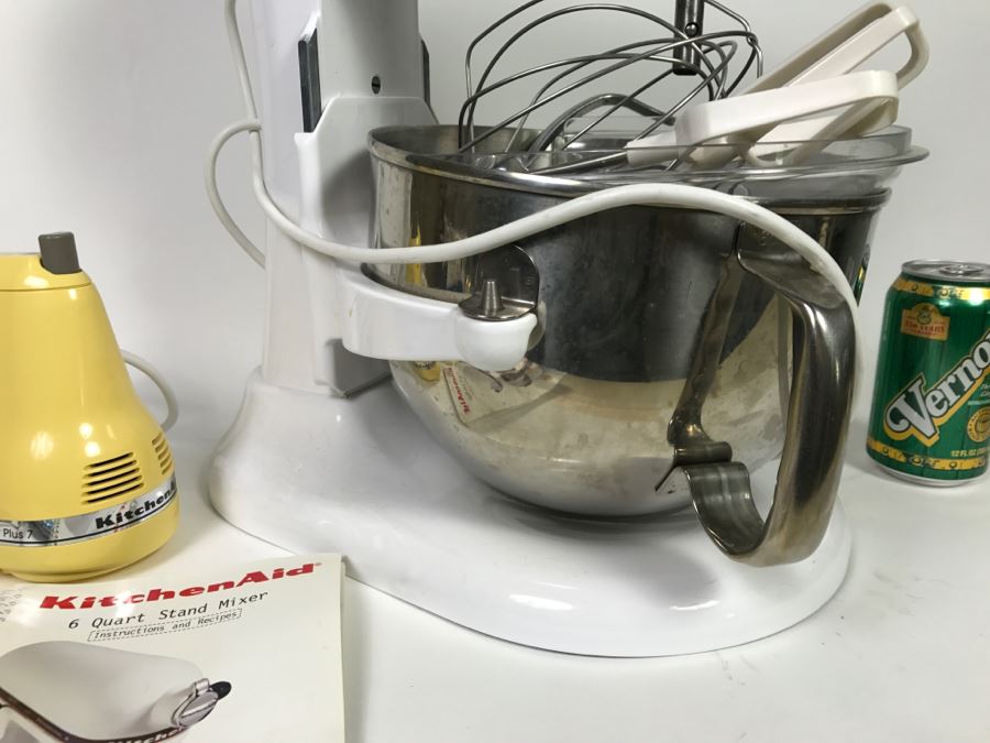 White KitchenAid Professional 6 Quart Stand Mixer With Yellow Ultra