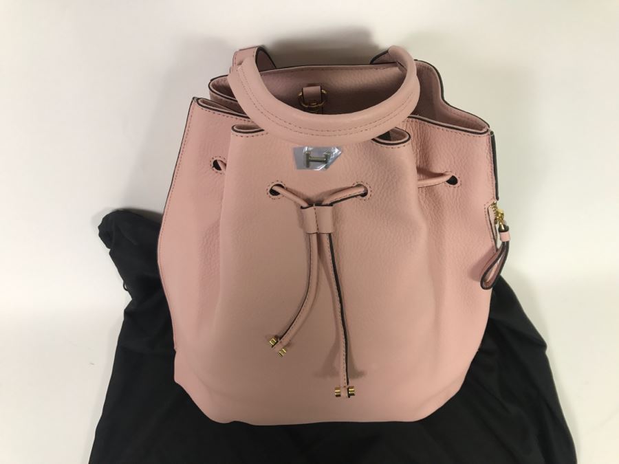 New HALSTON Pink Leather Drawstring Backpack Handbag With Dust Cover [Photo 5]
